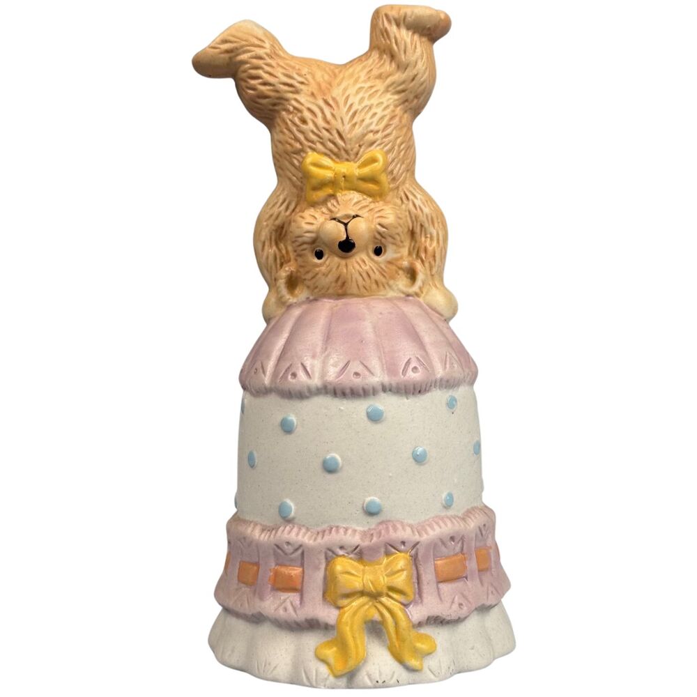 Vintage 90s Baby Bell Teddy Bear Porcelain Soft Pastels 6 1/2" x 3" Rare Loomco